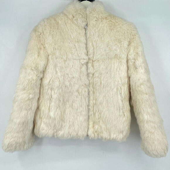 Women's Niki Vintage Rabbit Fur Zip Up Cream Coat XS - Picture 1 of 6